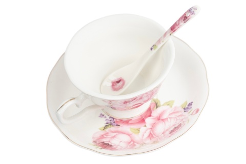 Komplet 6 filiżanek z porcelany z różą francuską