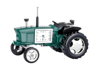 Traktor z zegarkiem figurka zielona na biurko dekoracja metalowa na urodziny auto