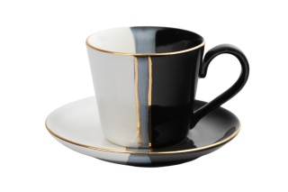 Filiżanka do espresso ze spodkiem 80ml Mieroszów róże kremowa złoty rant