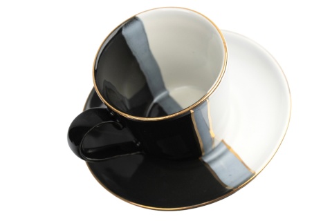 Filiżanka do espresso ze spodkiem 80ml Mieroszów róże kremowa złoty rant