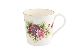 Kremowy kubek ceramiczny 360 ml Mieroszów – motyw róże, złoty rant