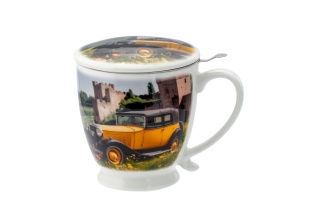 Kubek do herbaty ziół z sitkiem filtr przykrywka porcelana na prezent dla mężczyzny auto