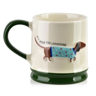 Kubek do herbaty kawy porcelana Doxie pies jamnik na urodziny tłoczony zielony