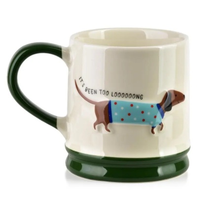 Kubek do herbaty kawy porcelana Doxie pies jamnik na urodziny tłoczony zielony