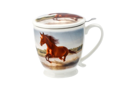 Kubek porcelana do herbaty ziół z sitkiem przykrywka na urodziny dzikie konie koń