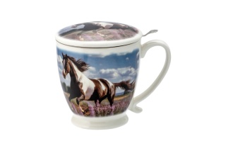 Kubek sitko filtr porcelana do herbaty ziół przykrywka na urodziny dzikie konie koń