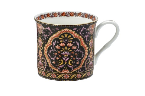 Kubek porcelana kostna orientalny czarny na urodziny kwiaty do herbaty kawy stechcol