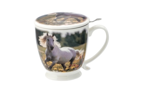 Kubek zaparzacz porcelana do herbaty przykrywka na urodziny dzikie konie koń wild
