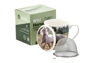 Kubek zaparzacz porcelana do herbaty przykrywka na urodziny dzikie konie koń wild
