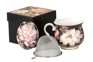 Kubek z zaparzaczem i przykrywką w kwiaty do ziół herbaty porcelana na prezent