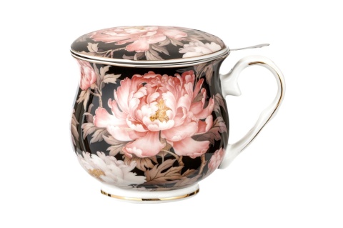 Kubek z zaparzaczem i przykrywką w kwiaty do ziół herbaty porcelana na prezent