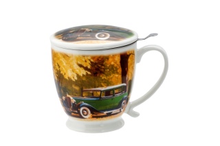 Kubek do herbaty ziół z zaparzaczem przykrywka porcelana na urodziny dla mężczyzny auto