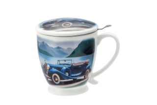 Kubek z zaparzaczem przykrywka do ziół herbaty porcelana na prezent dla mężczyzny auto