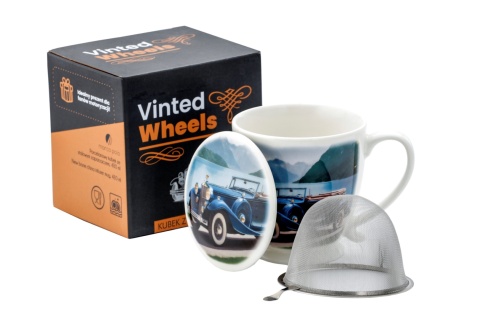 Kubek z zaparzaczem przykrywka do ziół herbaty porcelana na prezent dla mężczyzny auto