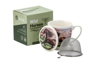 Kubek do herbaty zaparzacz porcelana przykrywka na urodziny dzikie konie koń wild