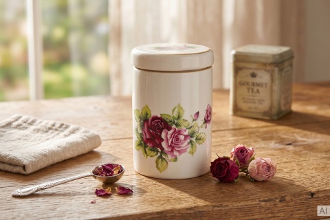 Elegancki Pojemnik Ceramiczny z Pokrywką Mieroszów – Motyw Róże, Złoty Rant
