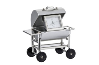 Zegarek grill dekoracja figurka srebrna do biura metalowa na prezent barbecue zegar