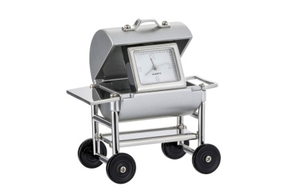 Zegarek grill dekoracja figurka srebrna do biura metalowa na prezent barbecue zegar
