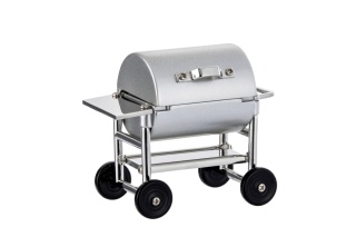 Zegarek grill dekoracja figurka srebrna do biura metalowa na prezent barbecue zegar