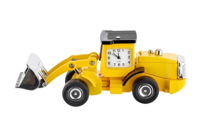 Koparka z zegarkiem figurka na biurko dekoracja metalowa na urodziny auto żółte