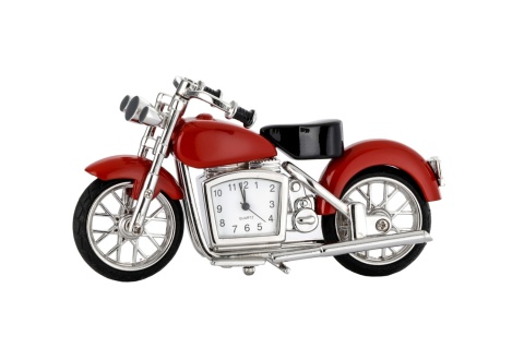 Zegarek motocykl figurka na biurko dekoracja chopper czerwony metalowy na prezent