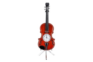 Zegarek skrzypce na stojaku dekoracja figurka na biurko metalowa na prezent instrument