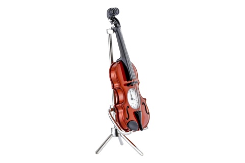 Zegarek skrzypce na stojaku dekoracja figurka na biurko metalowa na prezent instrument