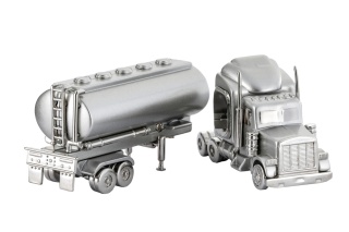 Ciężarówka z zegarkiem figurka na biurko dekoracja srebrna metalowa na prezent auto retro