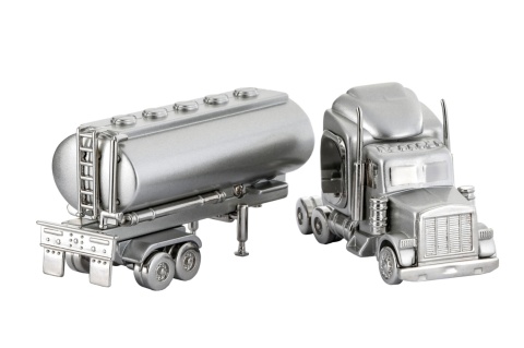 Ciężarówka z zegarkiem figurka na biurko dekoracja srebrna metalowa na prezent auto retro