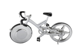 Zegarek rower srebrny kolarzówka dla rowerzysty metalowa figurka na biurko na prezent