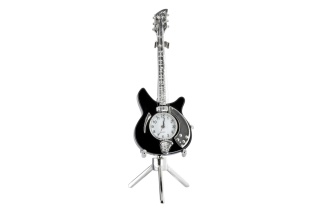Zegarek gitara elektryczna na stojaku dekoracja figurka do biura metalowa instrument