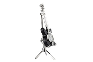 Zegarek gitara elektryczna na stojaku dekoracja figurka do biura metalowa instrument