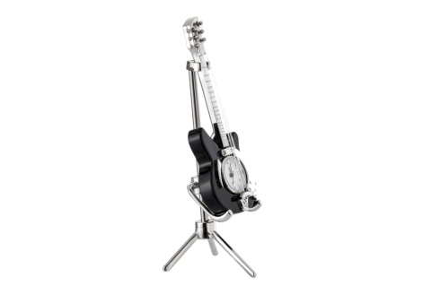 Zegarek gitara elektryczna na stojaku dekoracja figurka do biura metalowa instrument