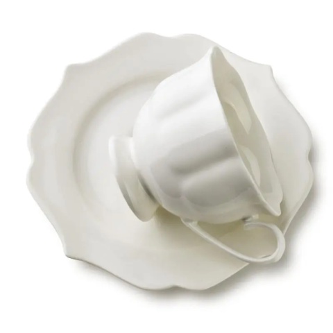 6 filiżanek komplet do herbaty białe tłoczone Isabelle na urodziny porcelana