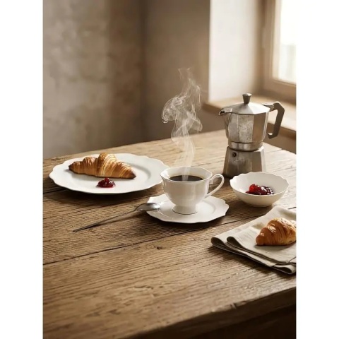 6 filiżanek komplet do herbaty białe tłoczone Isabelle na urodziny porcelana