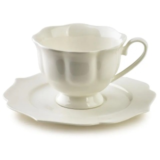 6 filiżanek komplet do herbaty białe tłoczone Isabelle na urodziny porcelana
