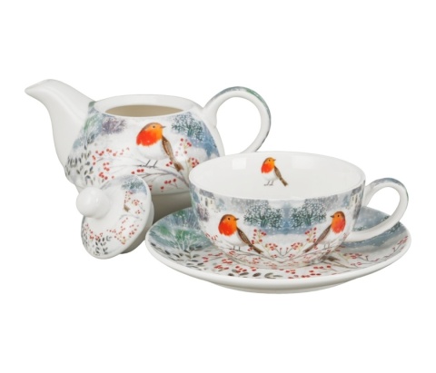 Dzbanuszek imbryk filiżanka tea for one Robin in snow prezent na święta Boże Narodzenie