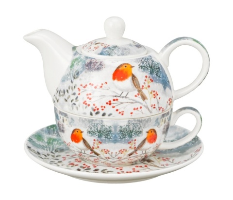 Dzbanuszek imbryk filiżanka tea for one Robin in snow prezent na święta Boże Narodzenie
