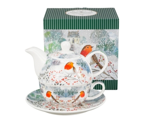 Dzbanuszek imbryk filiżanka tea for one Robin in snow prezent na święta Boże Narodzenie