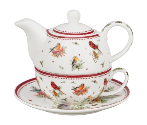 Dzbanek imbryk filiżanka tea for one Birds of winter prezent na święta Boże Narodzenie