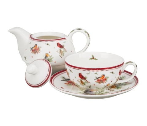 Dzbanek imbryk filiżanka tea for one Birds of winter prezent na święta Boże Narodzenie