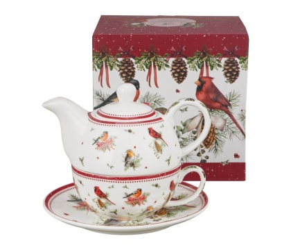 Dzbanek imbryk filiżanka tea for one Birds of winter prezent na święta Boże Narodzenie