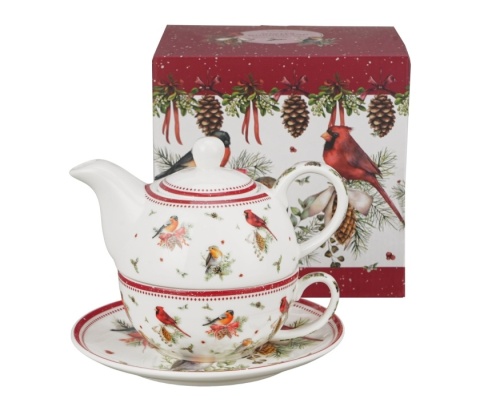 Dzbanek imbryk filiżanka tea for one Birds of winter prezent na święta Boże Narodzenie