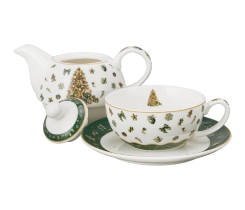 Filiżanka dzbanek imbryk tea for one Tree Sparkle na święta choinka miś
