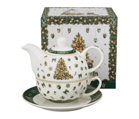Filiżanka dzbanek imbryk tea for one Tree Sparkle na święta choinka miś