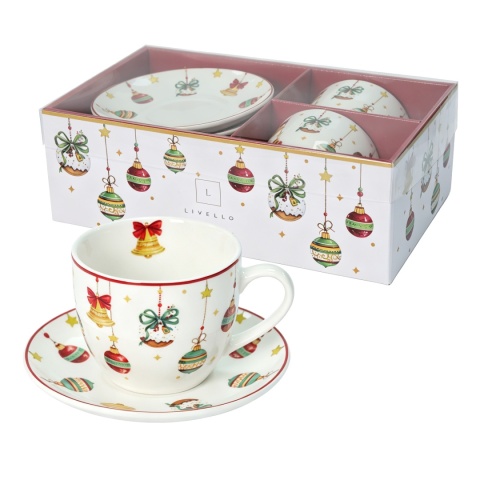 Filiżanki porcelana do kawy herbaty Livello 2 szt prezent na święta Boże Narodzenie