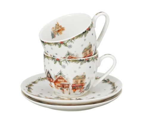 Filiżanki do espresso Christmas Village 2szt prezent na święta Boże Narodzenie porcelana