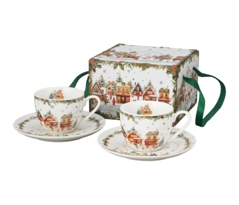 Filiżanki do espresso Christmas Village 2szt prezent na święta Boże Narodzenie porcelana
