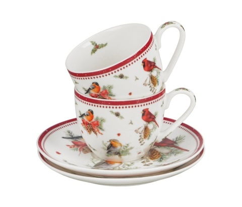 Filiżanki do espresso Birds of winter 2szt prezent na święta ptaki Boże Narodzenie
