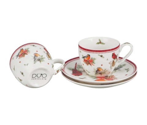 Filiżanki do espresso Birds of winter 2szt prezent na święta ptaki Boże Narodzenie